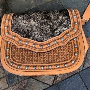Custom crossbody tooled leather with calf hair